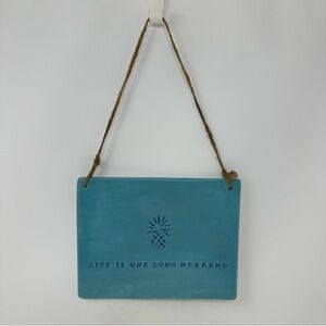 Tommy Bahama Wall Hanging Sign Life Is One Long Weekend Turquoise Blue